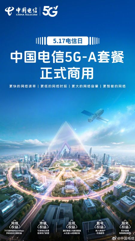 中国电信将于17日推出商用5G-A套餐：比5G快10倍
